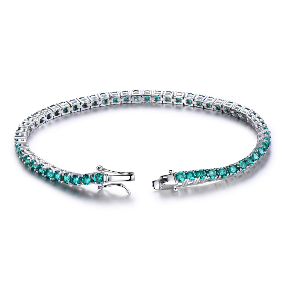 925 Sterling Silver Bracelet Emerald Stone Gold Plated 